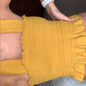 Thick Strap Ribbed Gold Crop Tank